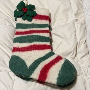 Festive Striped Holiday Stocking; NWOT and worsted wool made in Nepal.